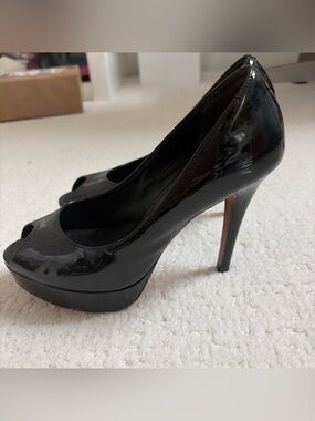 Women's Black Patent Peep-Toe High Heels